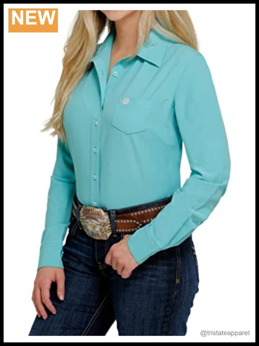 Ladies Cinch Woven Button Down Shirt Lightweight Poly-Spandex Relaxed Fit Short